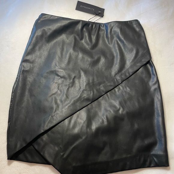 NEW asymmetric black mini skirt from Dynamite. Faux leather. Size Small. - Picture 3 of 3